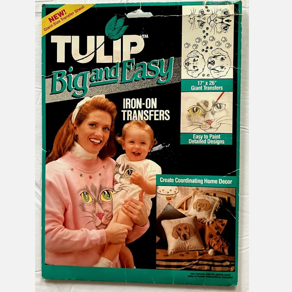 VTG Tulip Big & Easy Iron-On Transfers 17 x 26 Cats Dogs Paws Giant Sheet '92